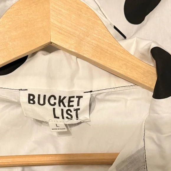 NWOT!! BUCKETLIST 100% Cotton Ruffled Short Sleeve White/Black Polka Dot Blouse - Picture 7 of 7